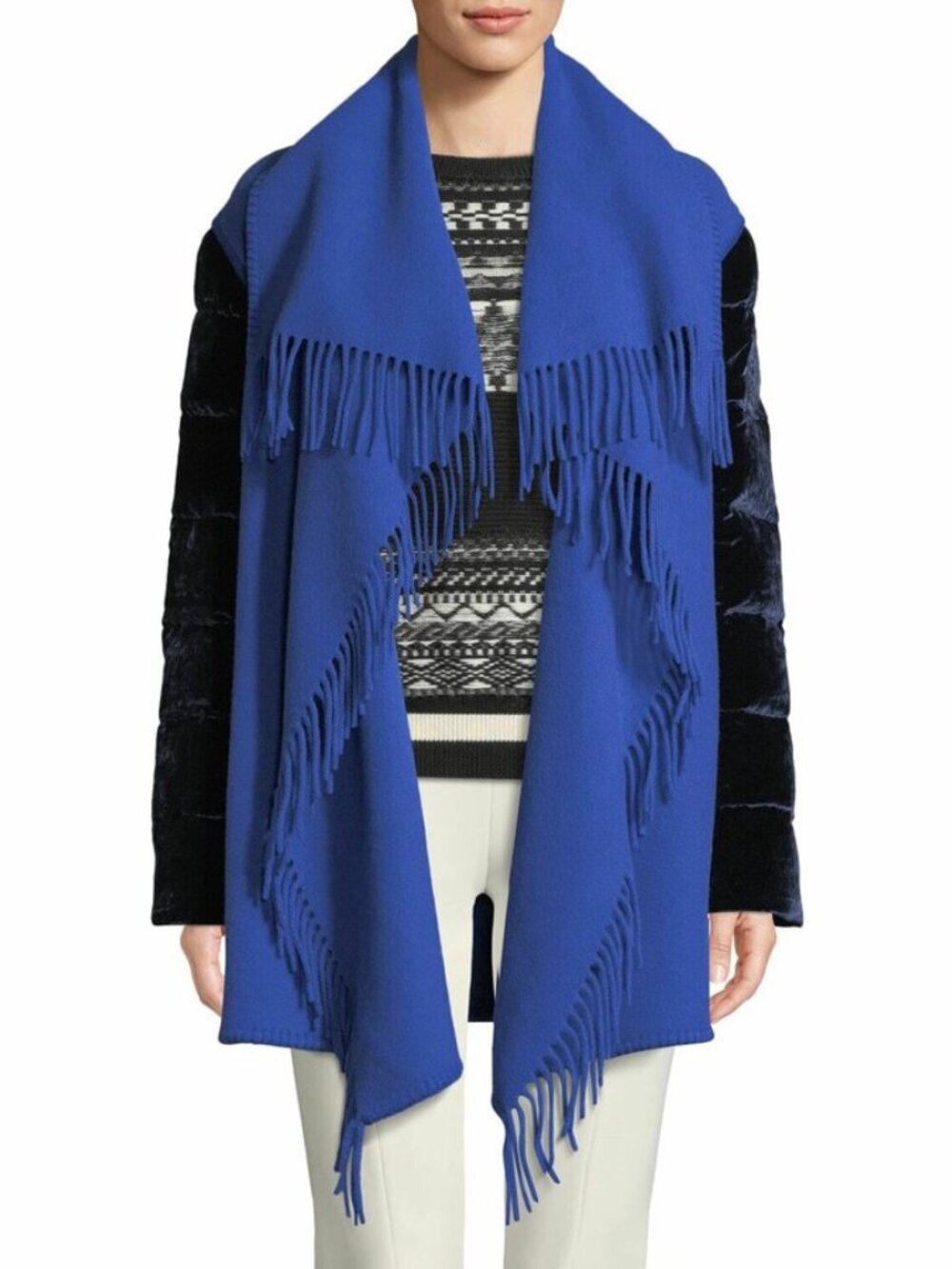Moncler Mantella Fringed Shawl-Collar Quilted-Sleeve Wool Cape - Size Small